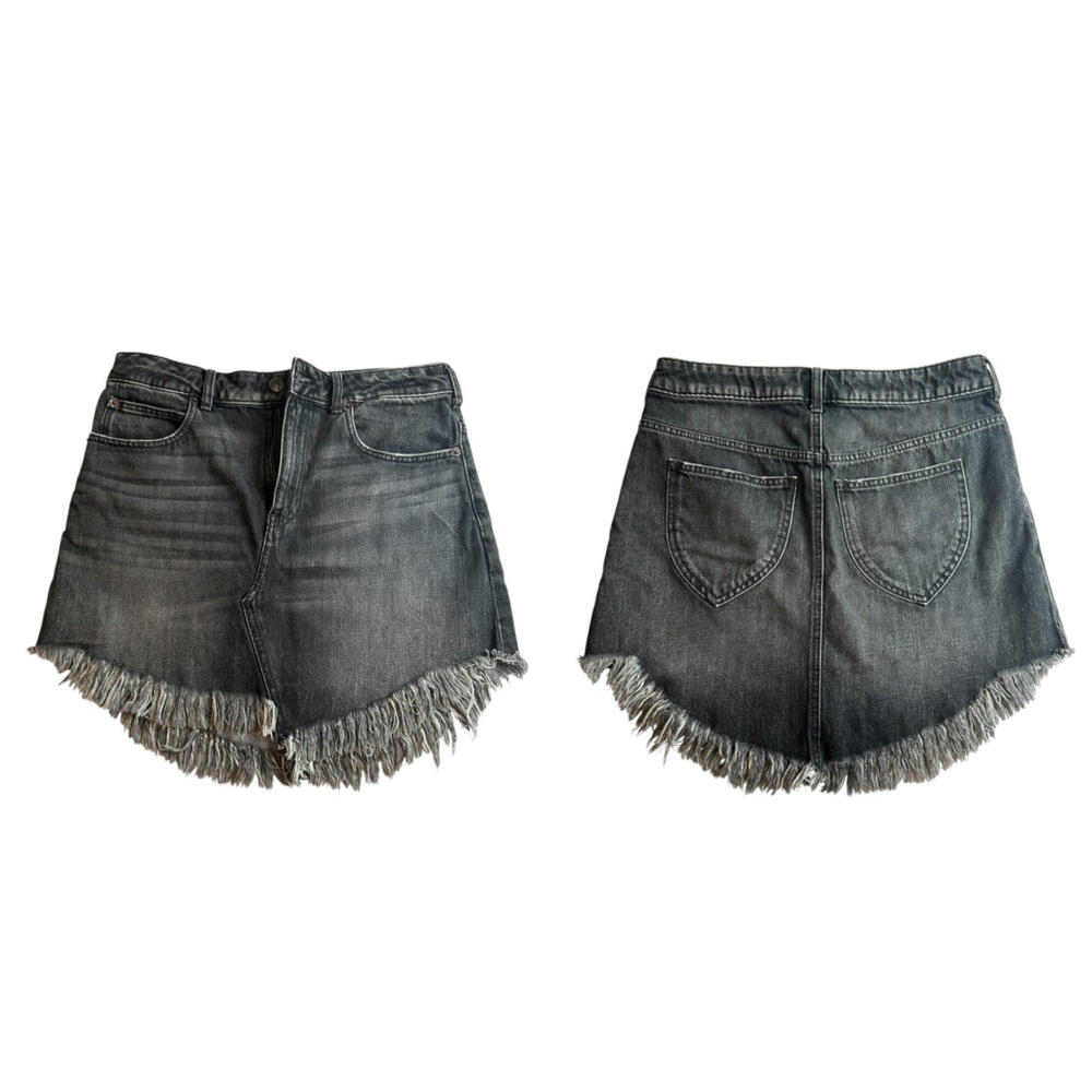 We The Free Women's Black Cotton Denim Raw Hem Fringe Maverick Size 28 Skirt